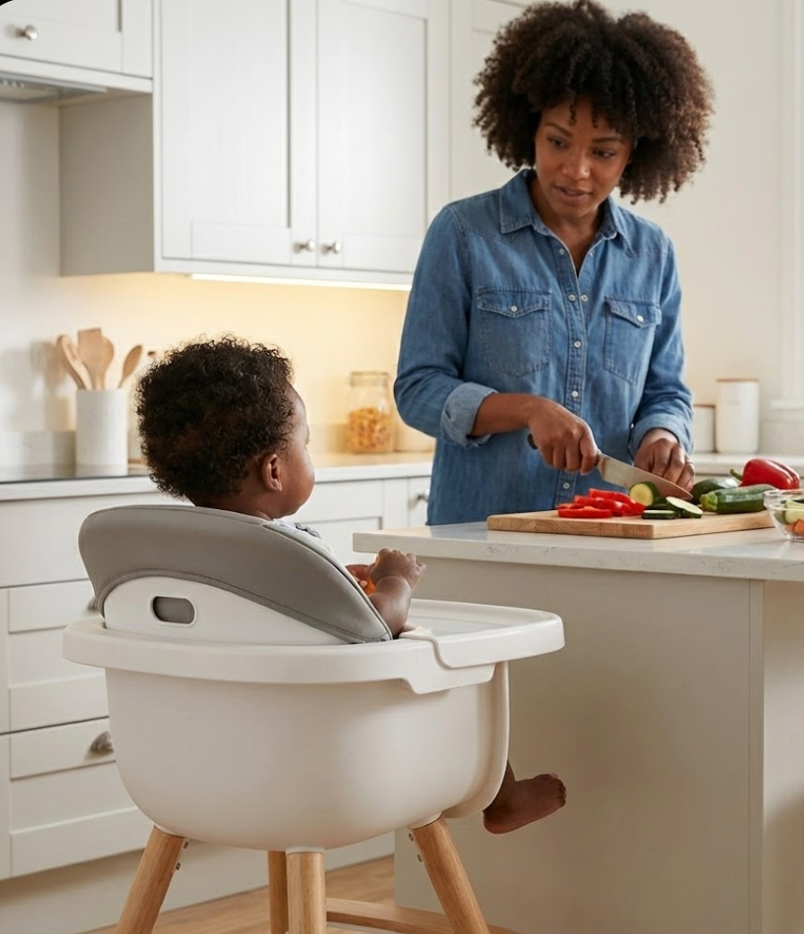 Wooden Baby High Chair with Tray – Light Grey, Adjustable Feeding Seat_2