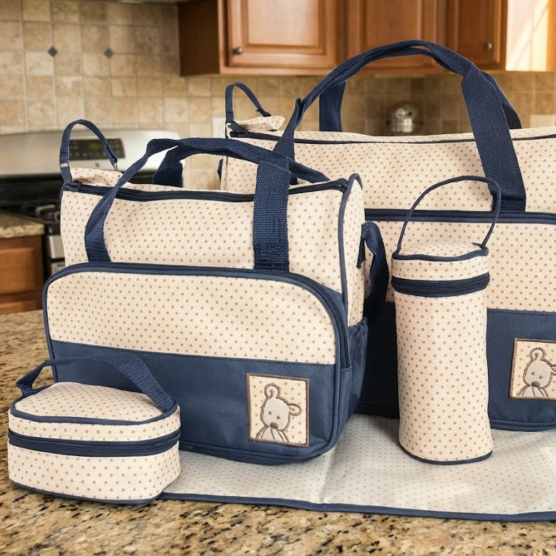 5-in-1 Multifunctional Baby Diaper Bag Backpack – Navy Dots_0